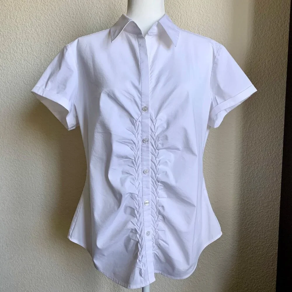 NEW YORK & COMPANY Stretch Short Sleeve Button Up Shirt White Size XL - Picture 1 of 3